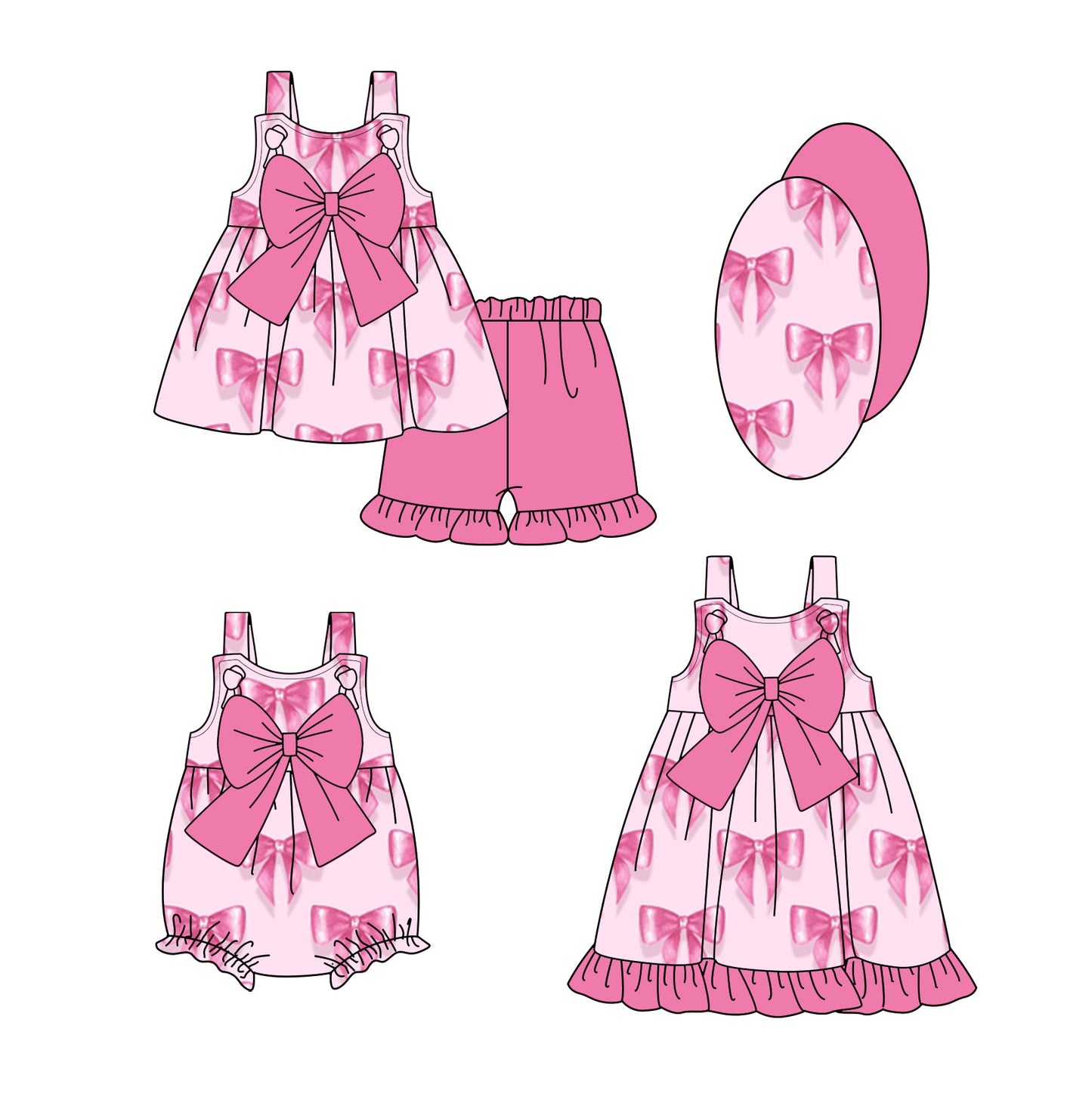 3.3 custom each style moq 5eta 4-6week Sibling Sister bow baby girl short sleeve shorts sets and dress and rompers match family design