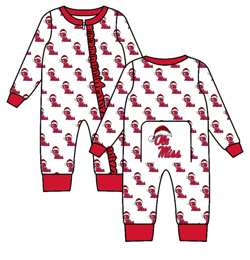 Custom moq 5 eta 6-8weeks Santa hat red team long sleeve girls romper