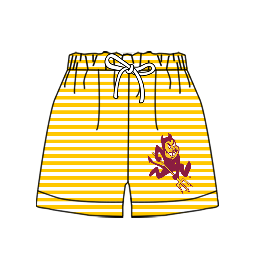 Custom moq 5 mix size milk silk summer teams Baby Yellow Striped Drawstring Shorts for Children Elastic Waist Kids Summer Shorts