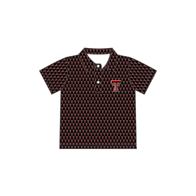 Deadline November 30 custom no moq eta 6-8weeks Baby Boys black and red letter T button pullover short-sleeved T-shirt