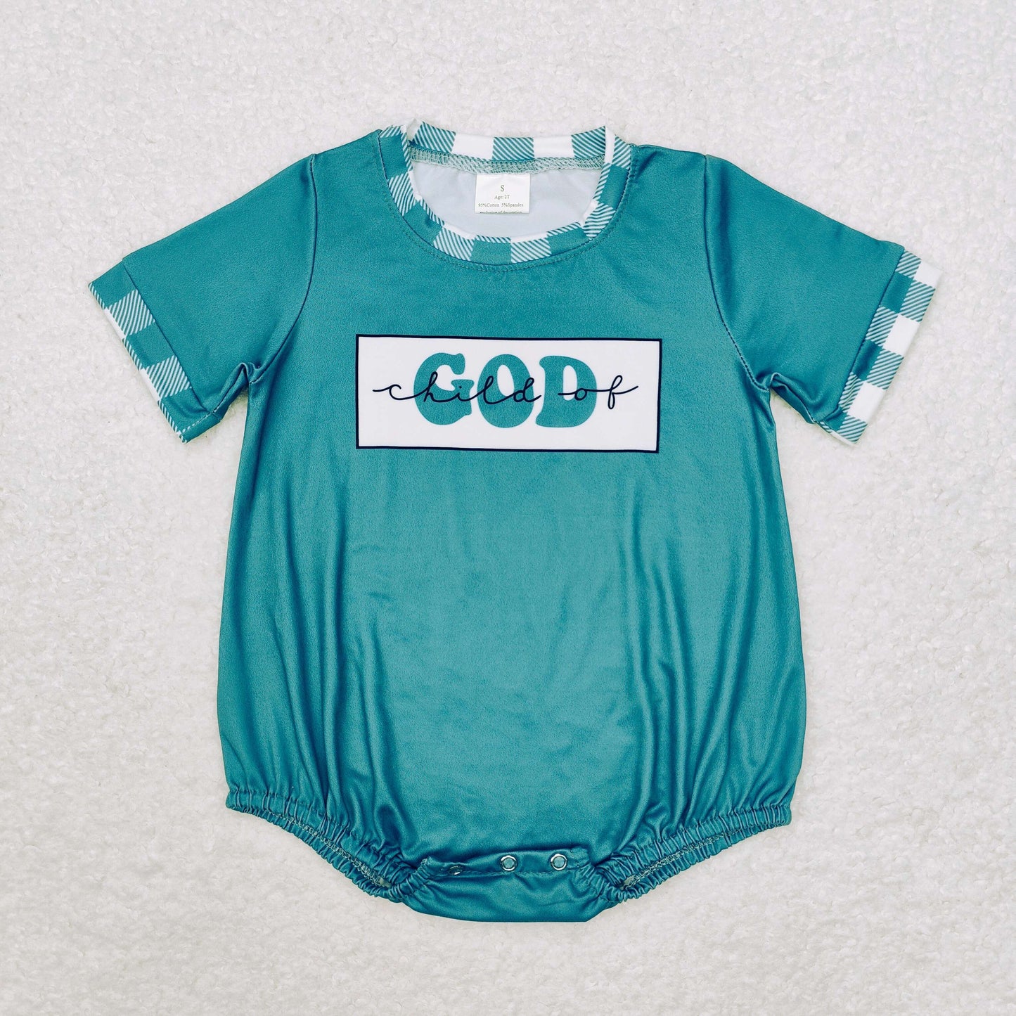 RTS NO MOQ(In Stock) SR1942 child of god green short-sleeved jumpsuit