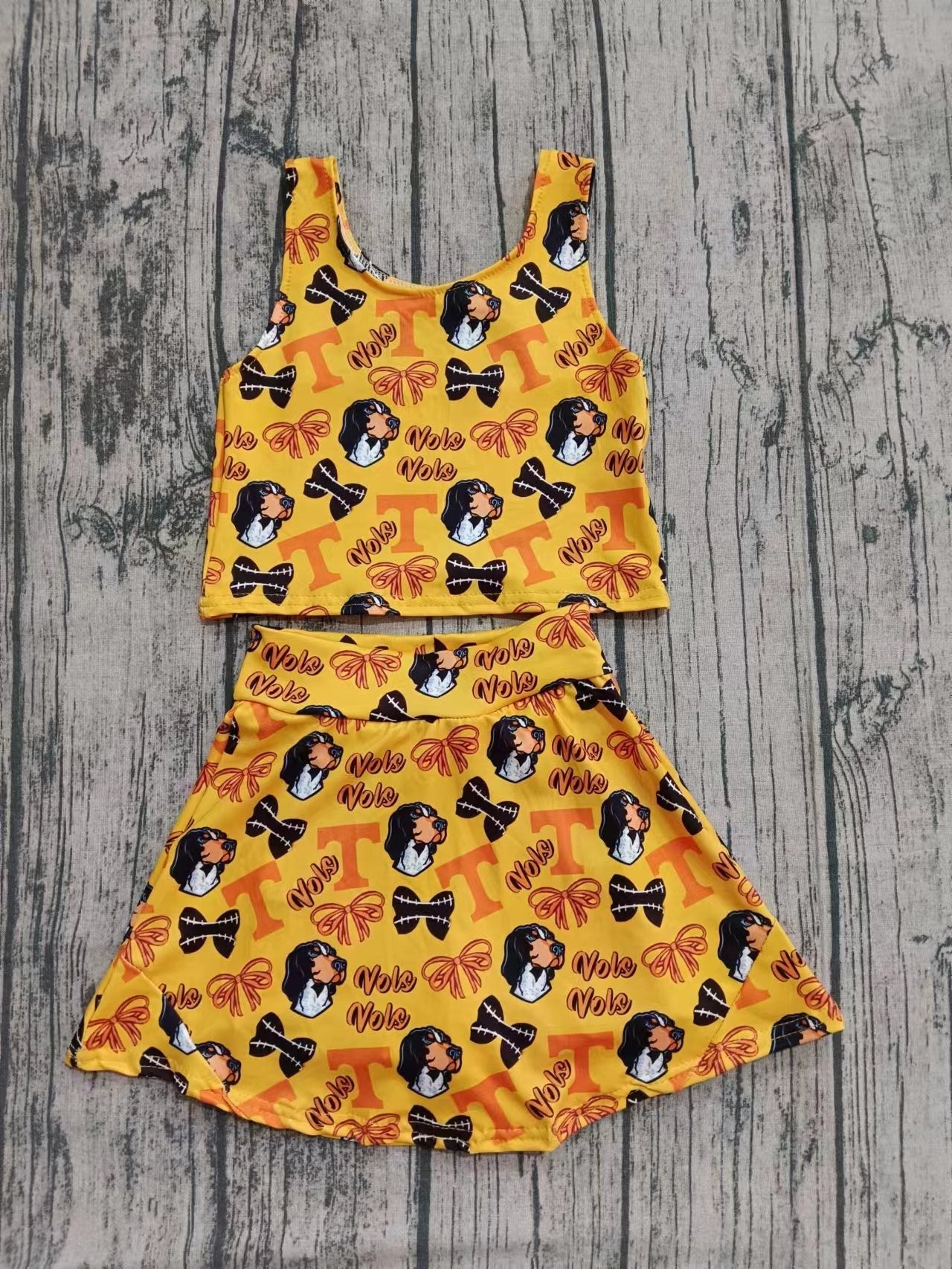 4Custom moq 3 eta 6-7weeks baby girl clothes team bow orange sleeveless skirts sets-25.8.6