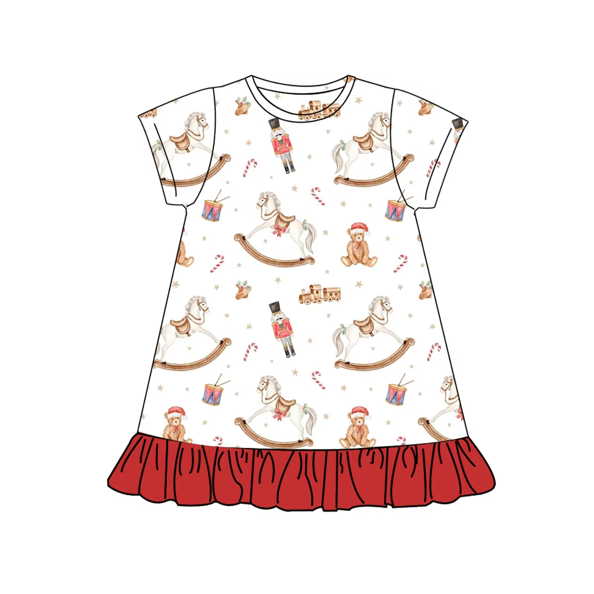 Custom moq 3 eta 6-8weeks The Nutcracker Red Ruffled Short Sleeve Maxi Dress