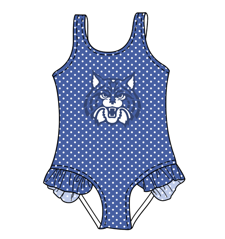 Custom moq 5 mix size milk silk summer teams Blue Baby Girl Sleeveless Polka Dot Lace Onesie Swimsuit Cute Summer Beachwear for Little Girls