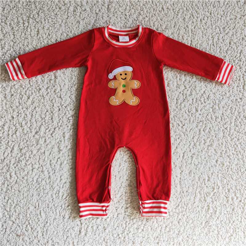 RTS NO MOQ(In Stock) LR2195 Embroidered Christmas long-sleeved jumpsuit