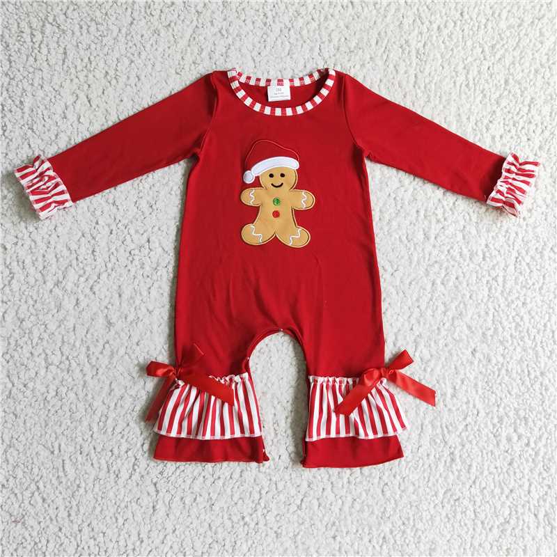 RTS NO MOQ(In Stock ) LR2196 Embroidered Christmas long-sleeved jumpsuit