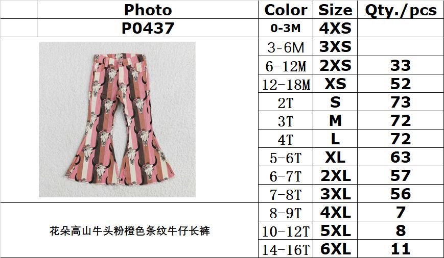 rts no moq P0437 Flower alpine bull head pink and orange striped denim pants