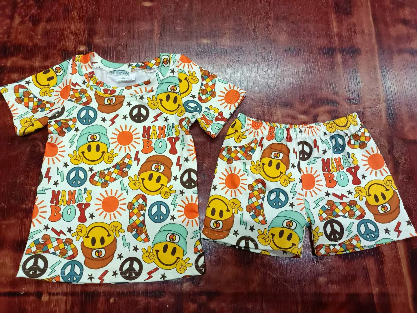 Custom moq 3 eta 6-7weeks baby boys clothes smiley short Sleeve shorts sets-25.5.9