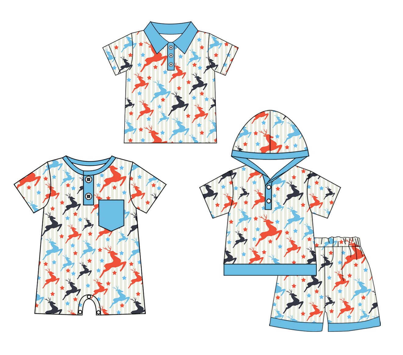 11.26 custom each style moq 5eta 4-6week Sibling Sister deer baby boy short sleeve shorts sets and boy romper and top match design