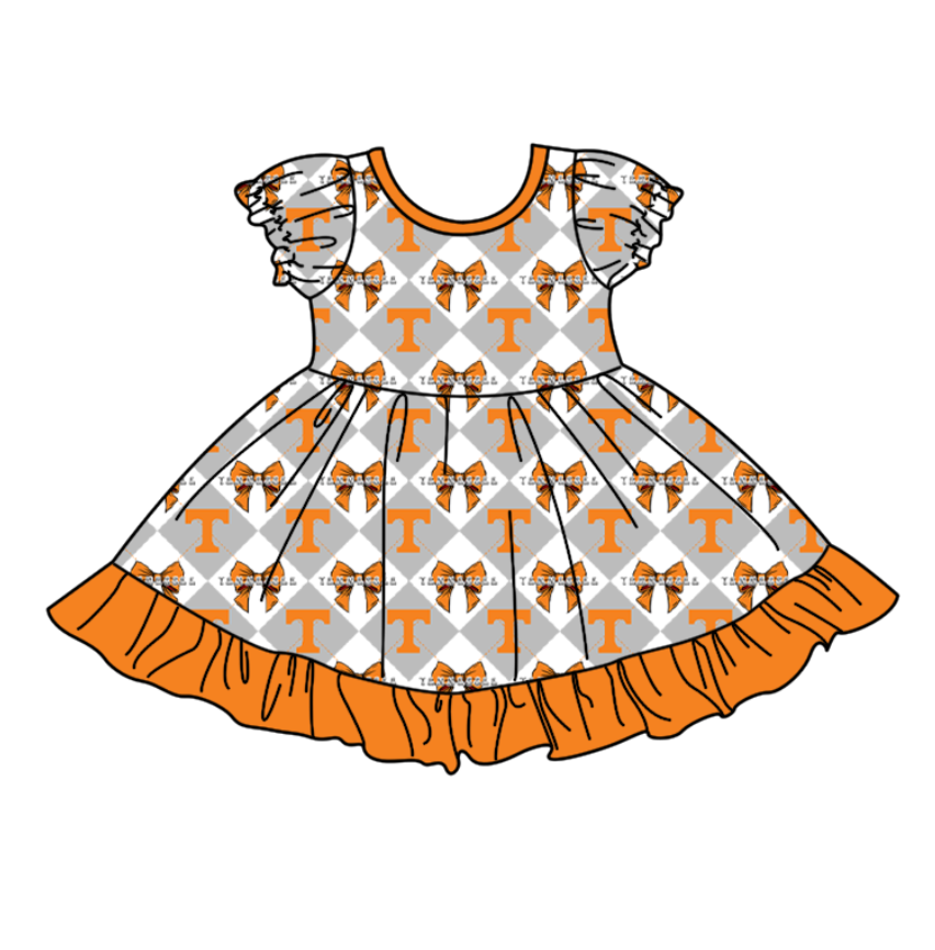 Custom moq 5 mix size Baby Girl's orange Plaid Short-Sleeved Team Dress Cute And Stylish Outfit for Little Ones