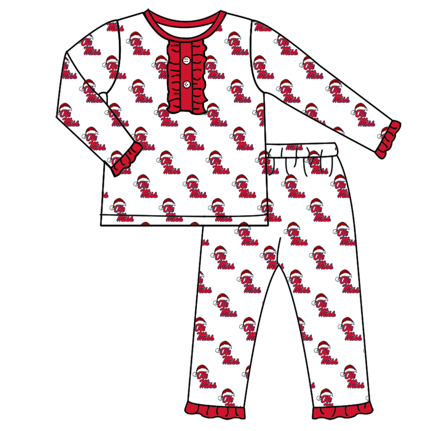 Custom moq 5 tat about 6-8 weeks Santa hat red team long sleeve pajamas girls sets