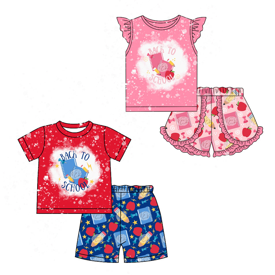 12.2 custom each style moq 5eta 4-6week Sibling Sister back to school red baby girl short sleeve shorts fish sets 1 and easter sets 2 match design