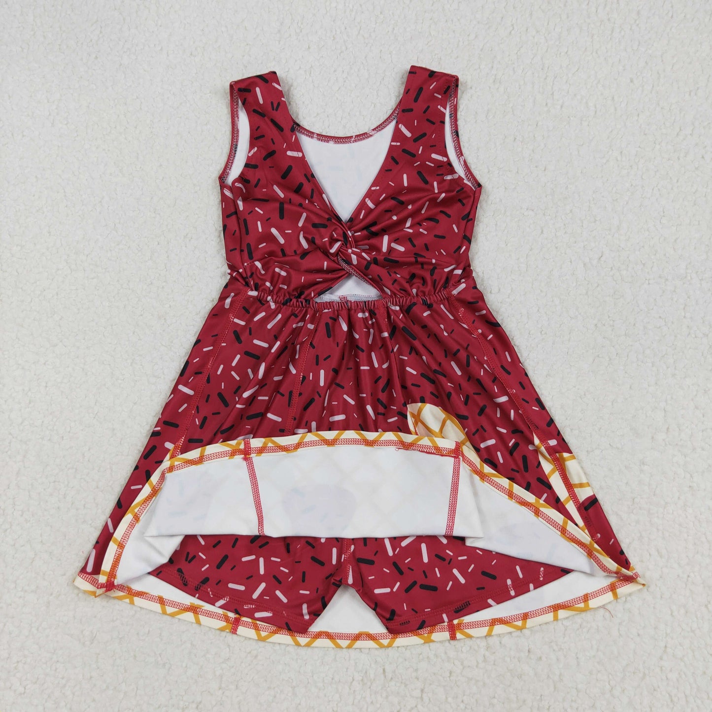 RTS NO MOQ(In Stock) GSD2749 Waffle Ice Cream Dark Red Yoga Sleeveless Dress