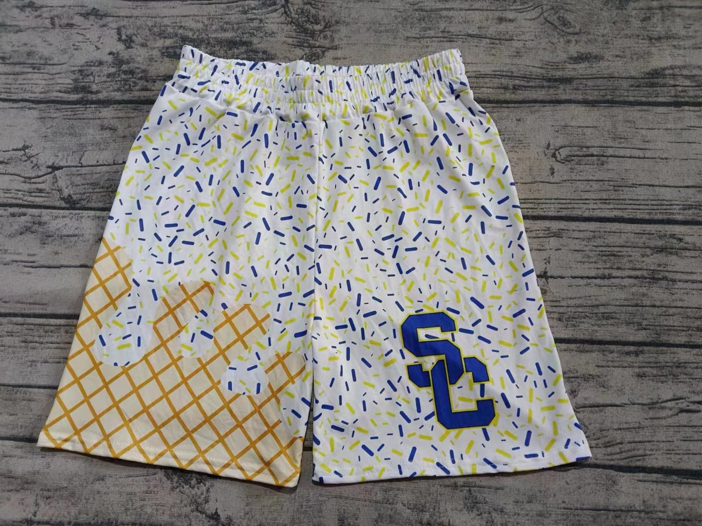 Custom moq 3 eta 6-7weeks kids clothes Gold white Beach Summer Shorts