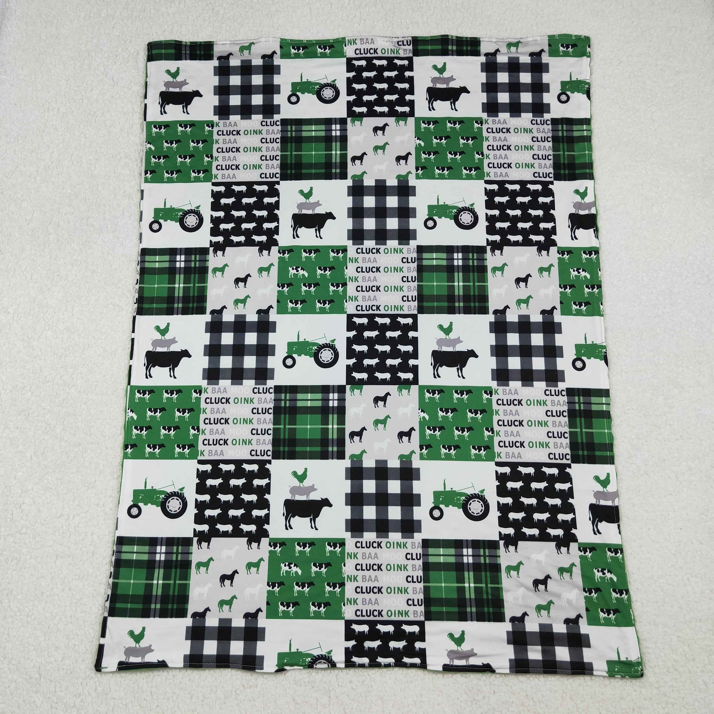 RTS NO MOQ(In Stock) BL0056 Green Baby Blanket with Farm Truck and Cow