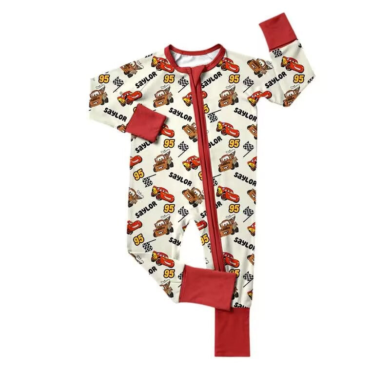 custom moq 5 eta 6-7 weeks baby boys clothes car red long sleeve romper