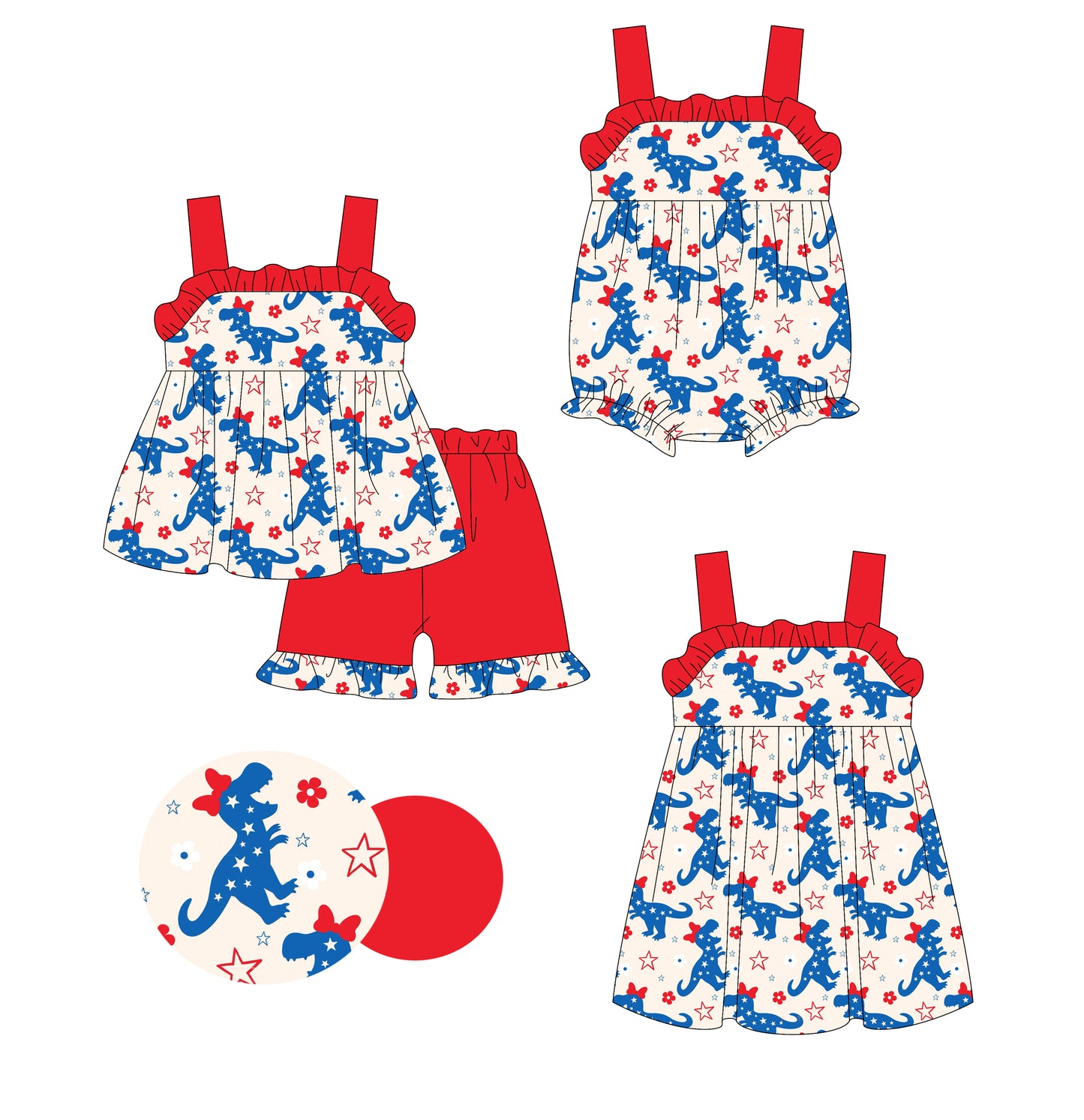 4.19 custom each style moq 5eta 4-6week Sibling Sisters dinosaur bow floral baby girl short sleeve shorts sets and dress and rompers match family design