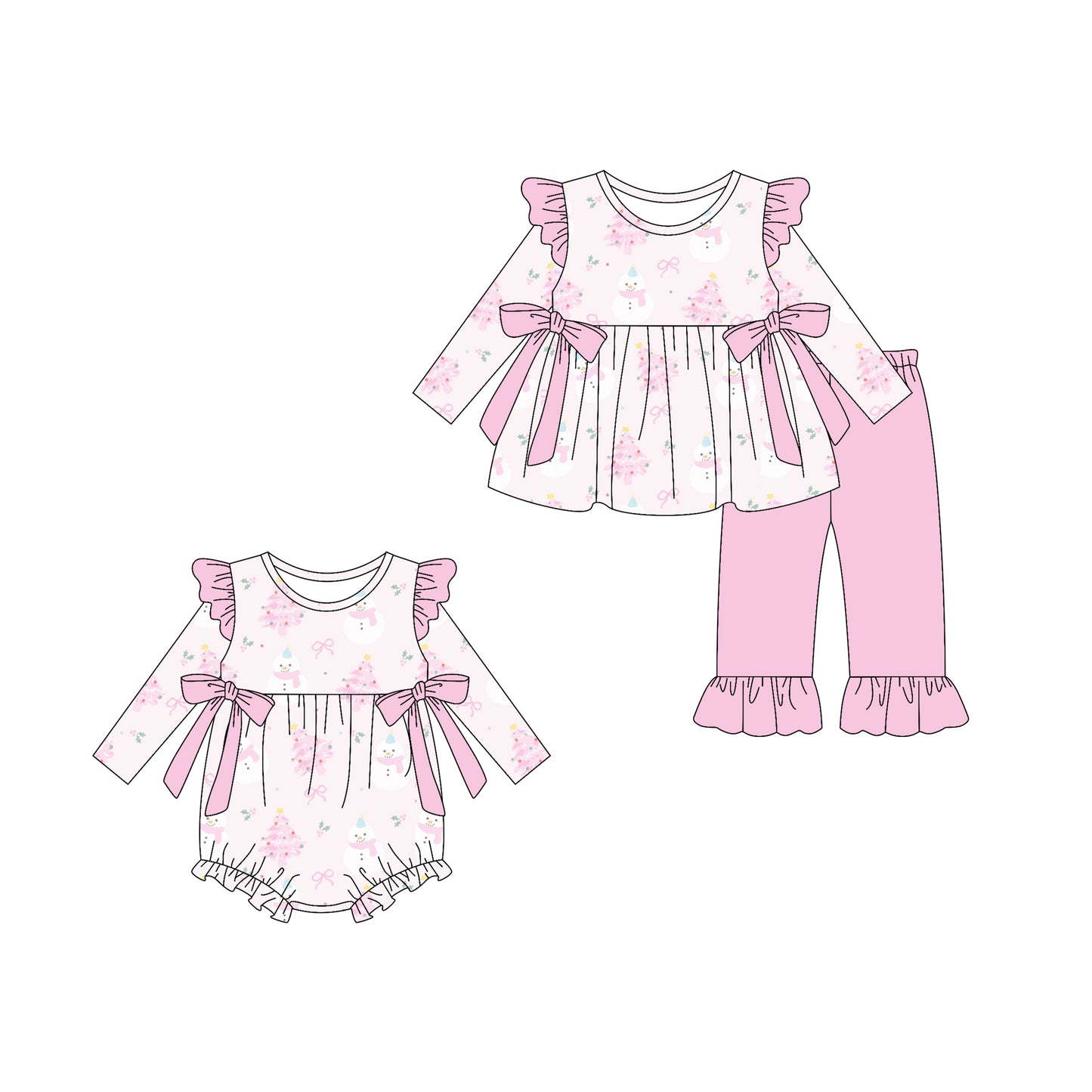 25.5.13 custom each style moq 5eta 4-6week Sibling Sisters Christmas bow baby boy long sleeve pants sets and rompers match family design
