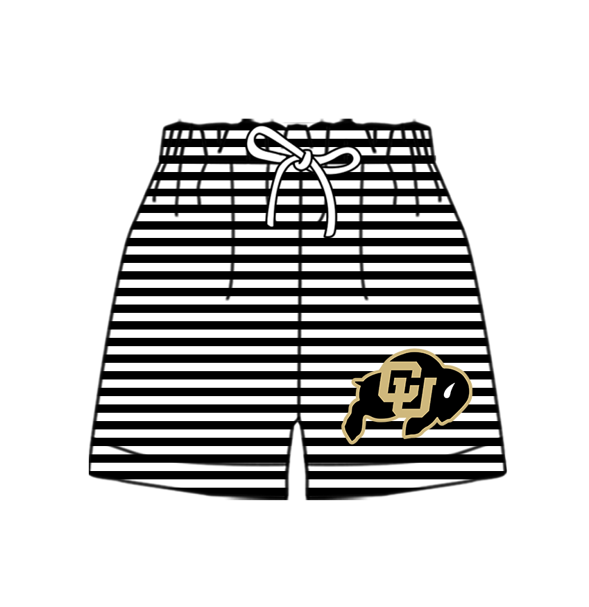 Custom moq 5 mix size milk silk summer teams Baby Black Striped Drawstring Shorts for Children Elastic Waist Kids Summer Shorts