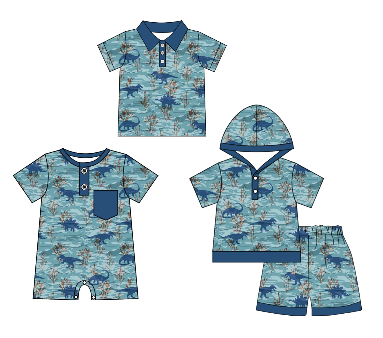11.26 custom each style moq 5eta 4-6week Sibling Sister dinosaur baby boy short sleeve shorts sets and boy romper and top match design