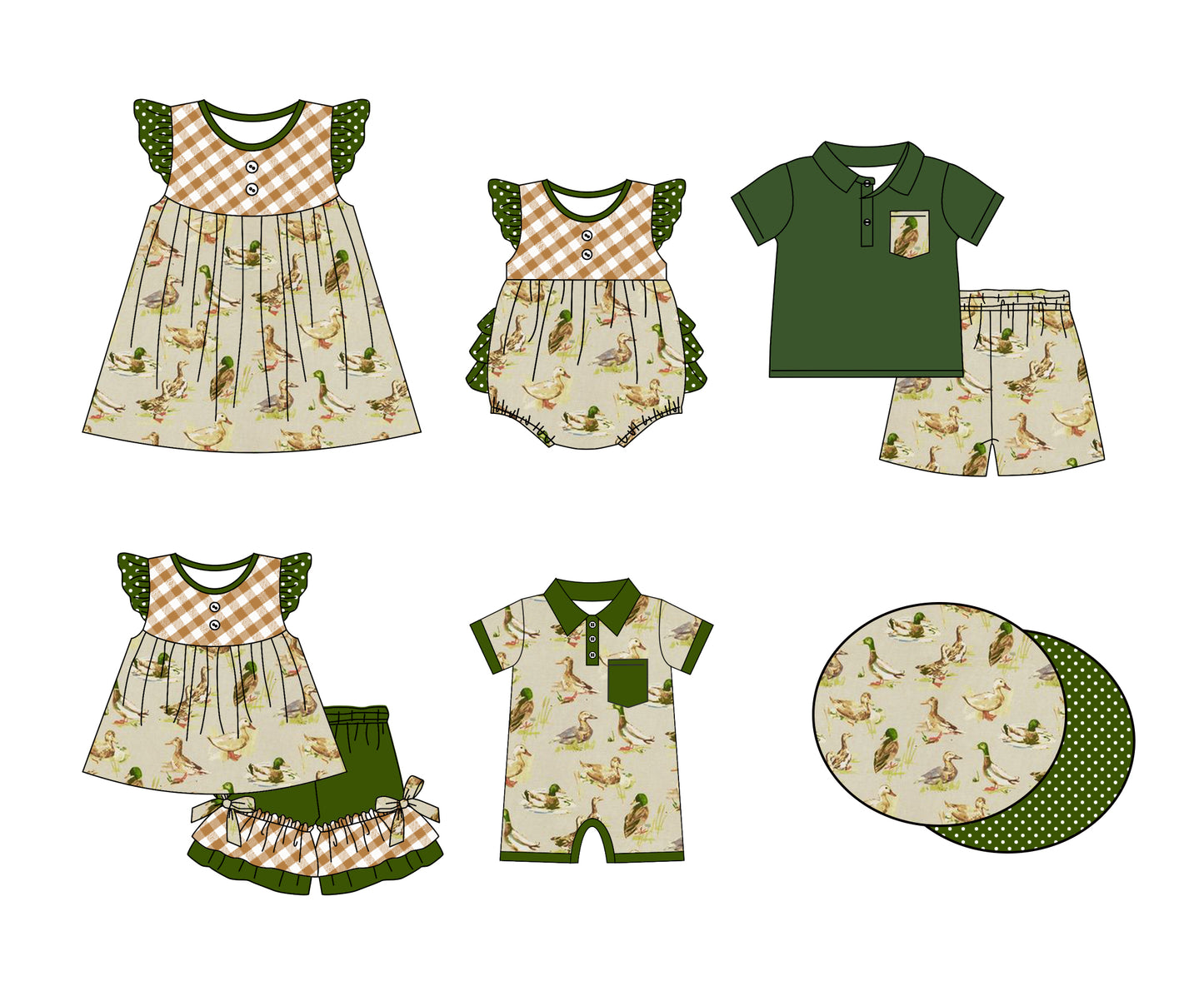 11.3 custom each style moq 5eta 4-6week Sibling Sister duck baby girl short sleeve shorts sets and briefs sets 2 and girls romper and boy romper and dress match design