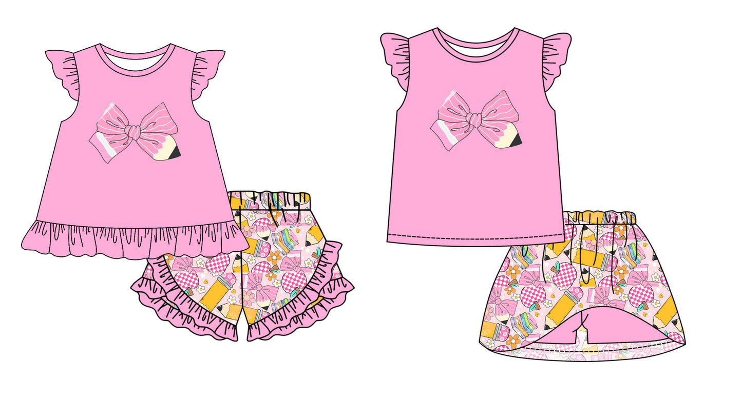 11.29 custom each style moq 5eta 4-6week Sibling Sister pencil floral pink baby girl short sleeve shorts sets and dresses match design