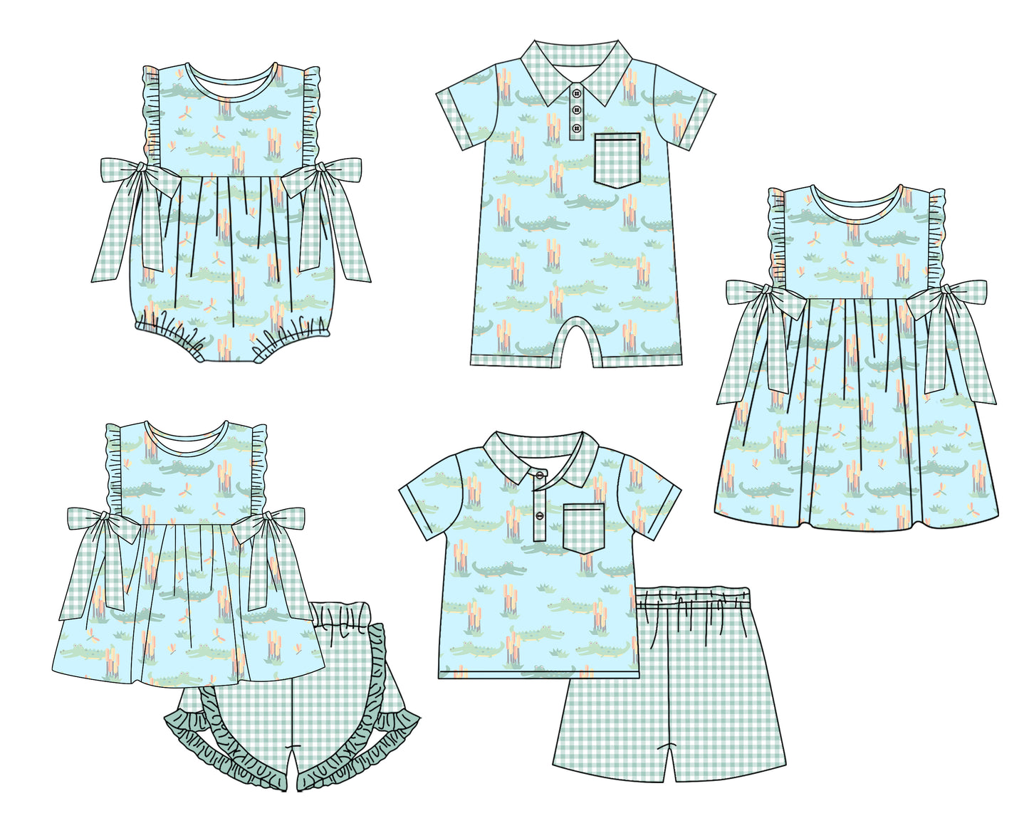11.19 custom each style moq 5eta 4-6week Sibling Sister baby girl short sleeve shorts sets and sets 2 and girls romper and boy romper and dress match design