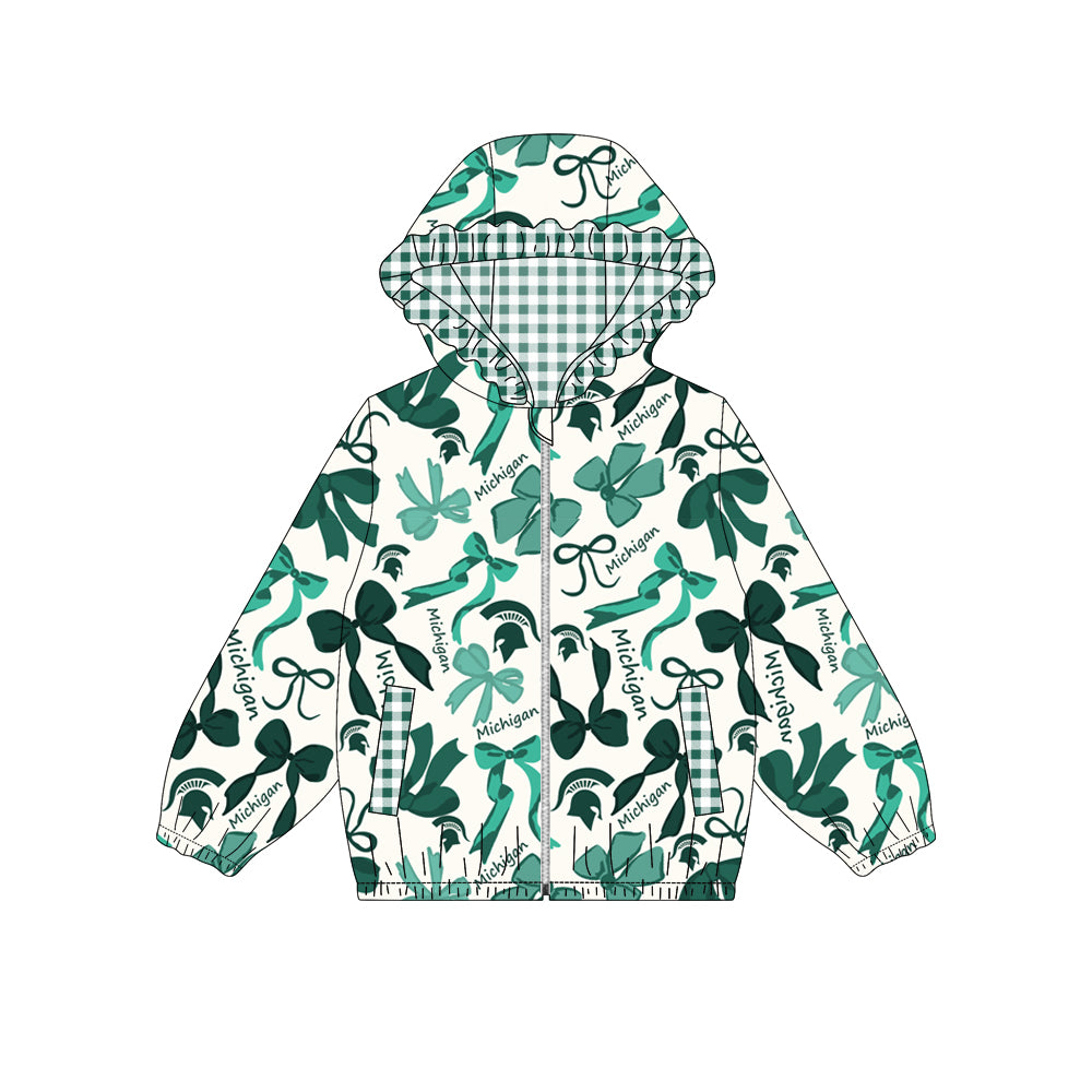 Custom moq 5 mix size milk silk summer teams baby girls clothes lace bow green hooded long sleeve top-25.9.2