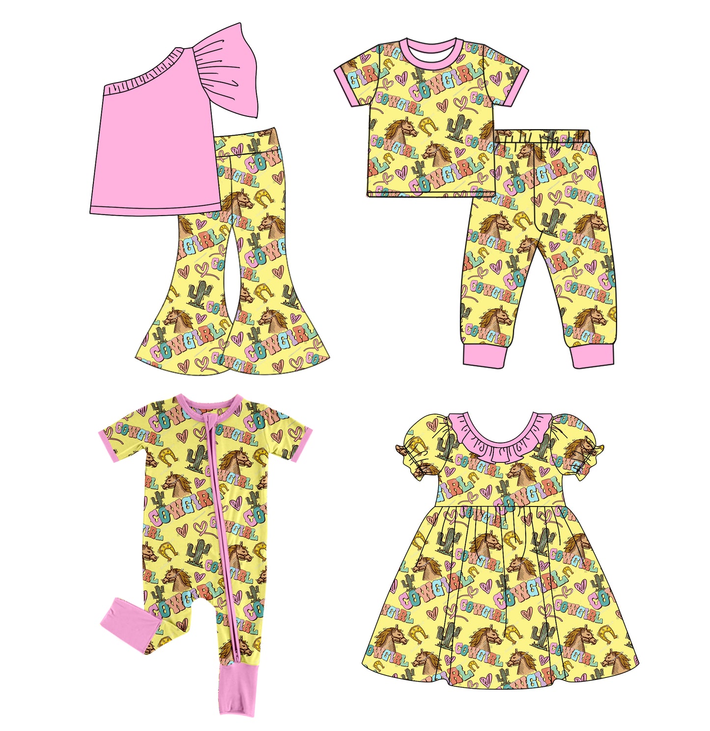 11.27 custom each style moq 5eta 4-6week Sibling Sister cowgirl baby girl sets and set 2 and dress and rompers match family design