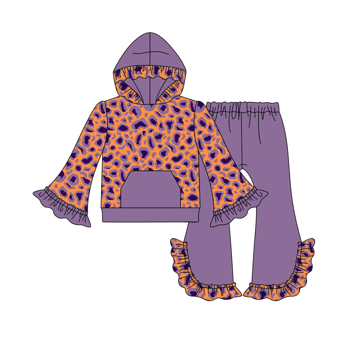 5.29 custom each style moq 5 eta 4-5week baby girls clothes dark purple leopard hooded long sleeve lace pants outfits