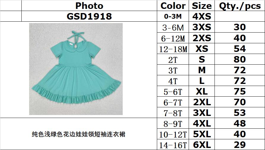 RTS NO MOQ ETA 5/7days Arrived GSD1918 Solid light green lace short-sleeved dress with doll collar