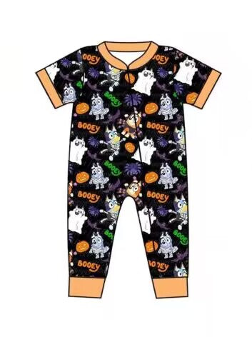 Deadline August 21 custom no moq eta 6-7weeks shorts Sleeve Pumpkin Romper with zipper