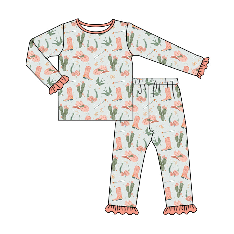 9.7 custom each style moq 5eta 4-6week baby girls clothes catcus hat boots long sleeve pants sets