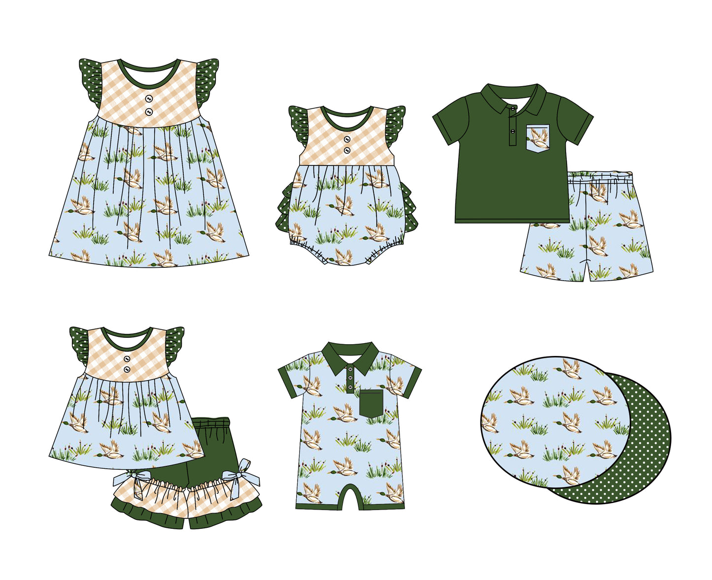 11.3 custom each style moq 5eta 4-6week Sibling Sister duck baby girl short sleeve shorts sets and briefs sets 2 and girls romper and boy romper and dress match design