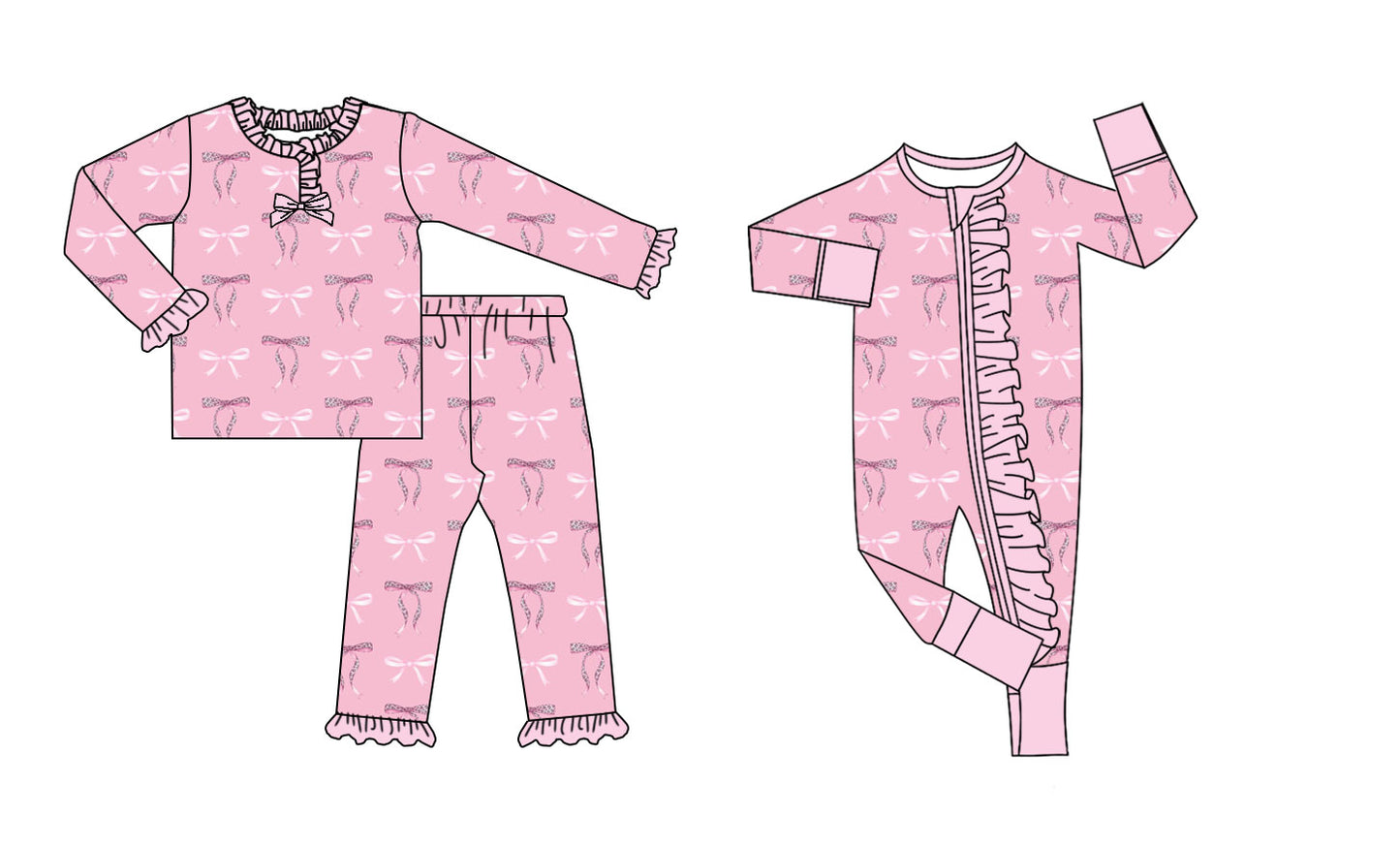 25.9.4 custom each style moq 5eta 4-6week Sibling Sisters bow pink baby girl clothes long sleeve pants sets and romper match family design