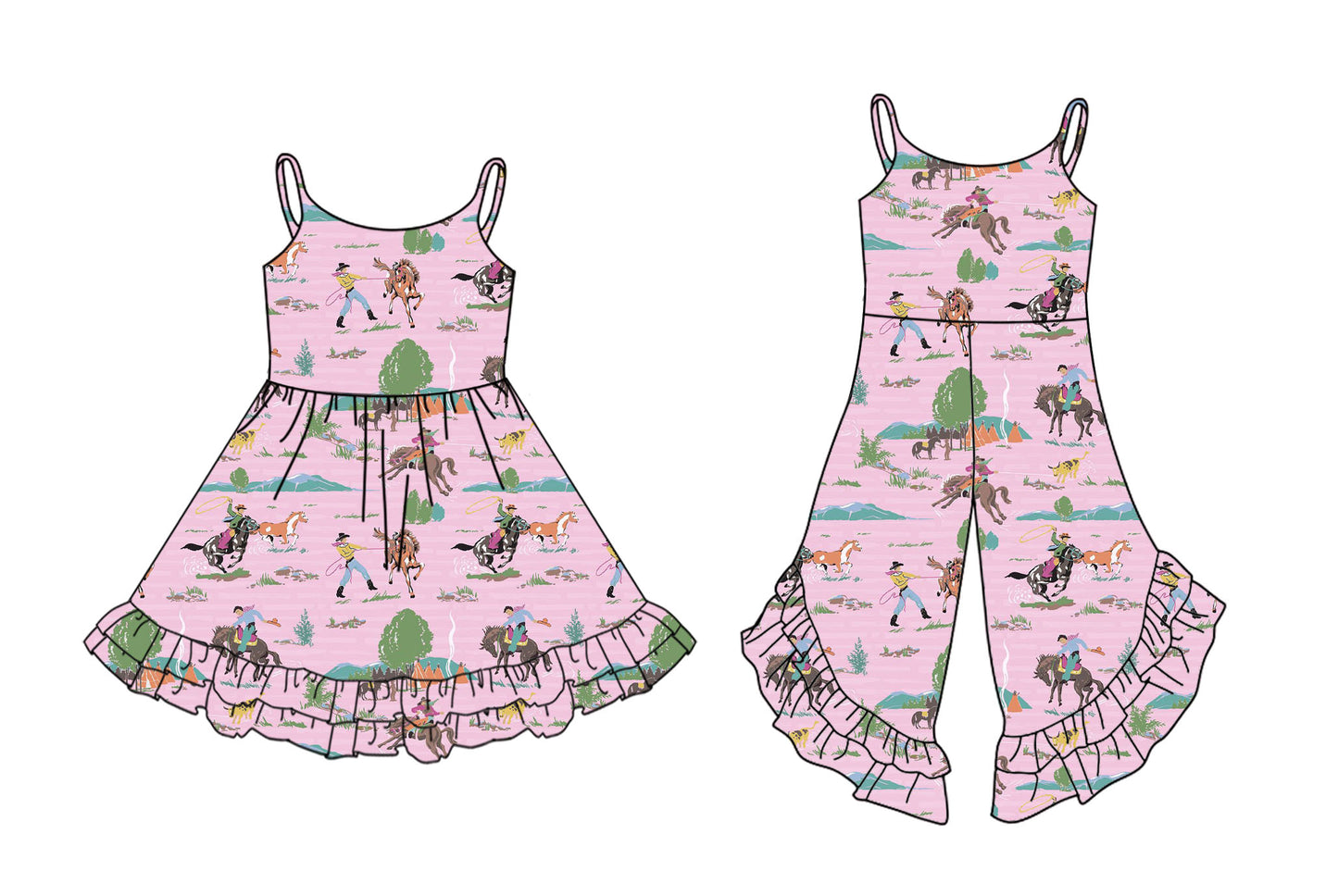 2.26 custom each style moq 5eta 4-6week Sibling Sister riding horse baby girl dress and jumpsuit match family design
