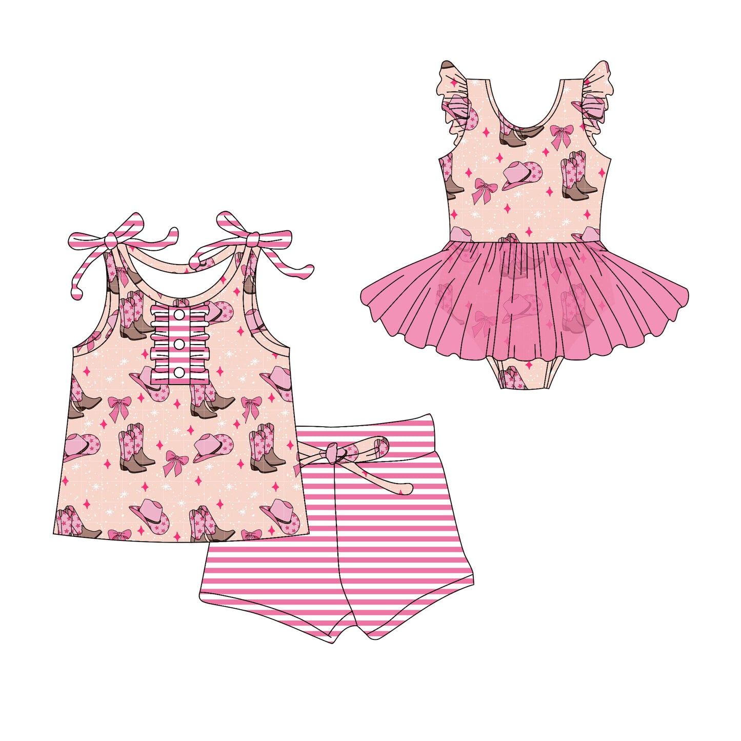 3.1 custom each style moq 5eta 4-6week Sibling Sister bow boot hat baby girl short sleeve shorts sets and romper match design