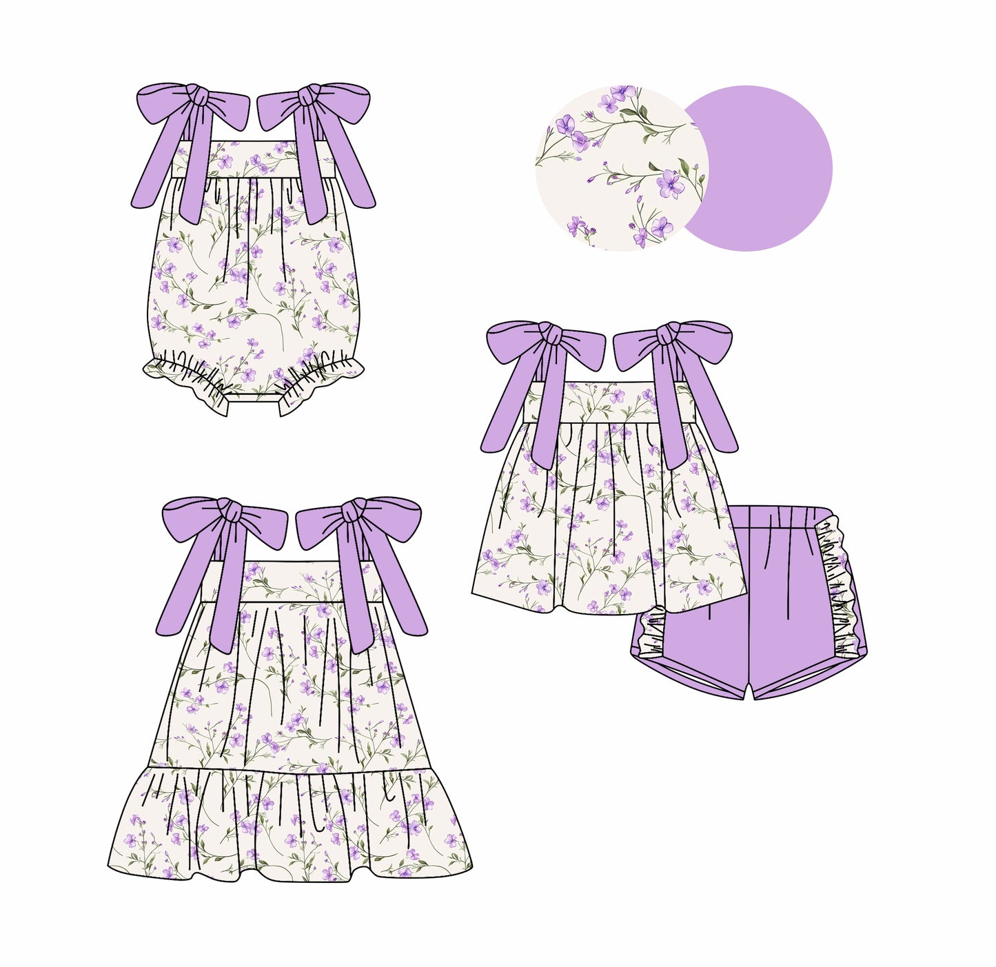 2.27 custom each style moq 5eta 4-6week Sibling Sister floral baby girl short sleeve shorts sets and dress and rompers match family design