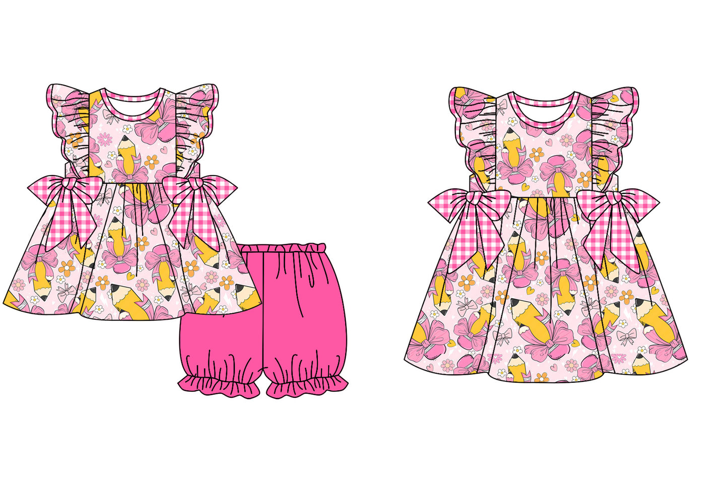 11.29 custom each style moq 5eta 4-6week Sibling Sister pencil floral pink baby girl short sleeve shorts sets and dresses match design