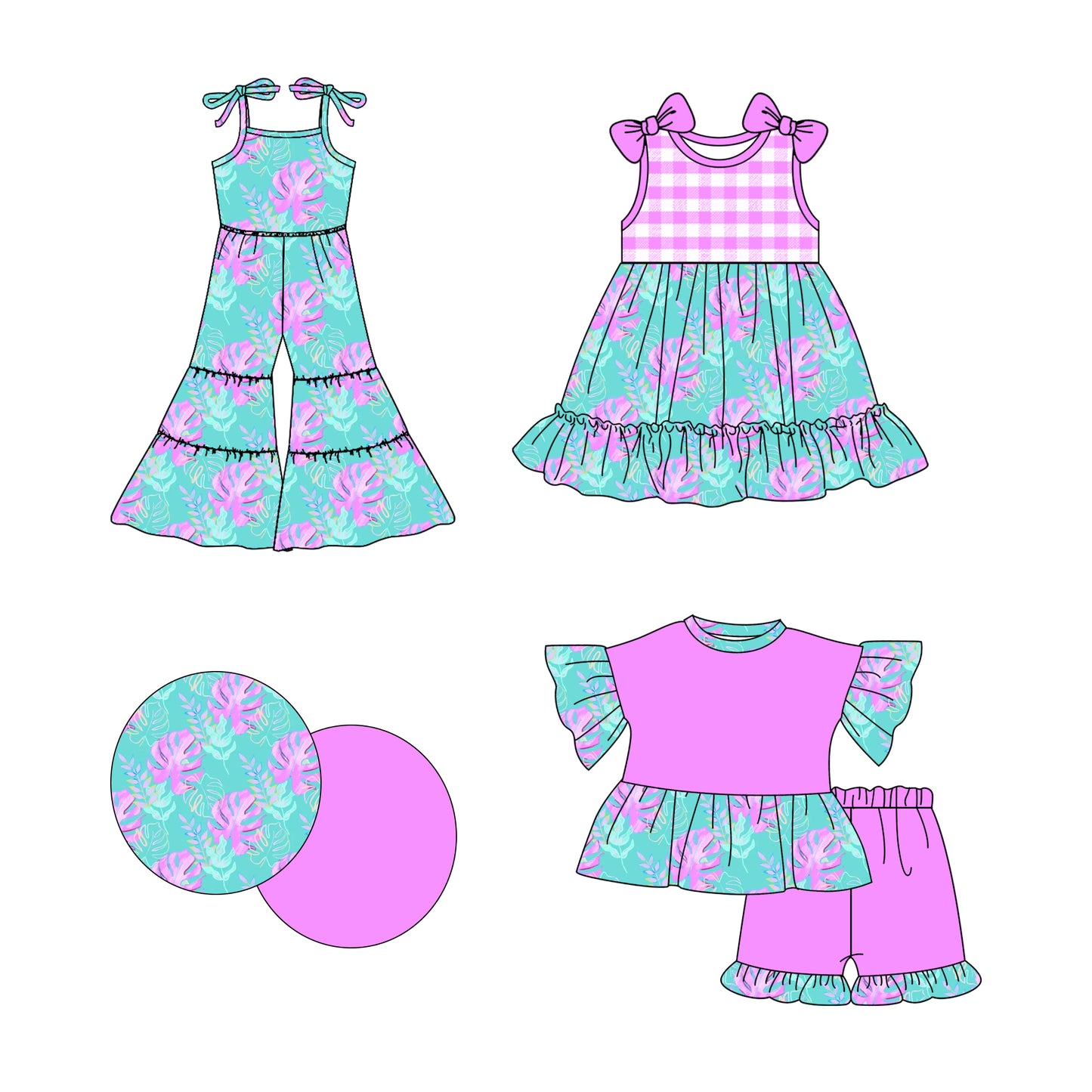 2.22 custom each style moq 5eta 4-6week Sibling Sister floral baby girl sets and dress and jumpsuit match family design
