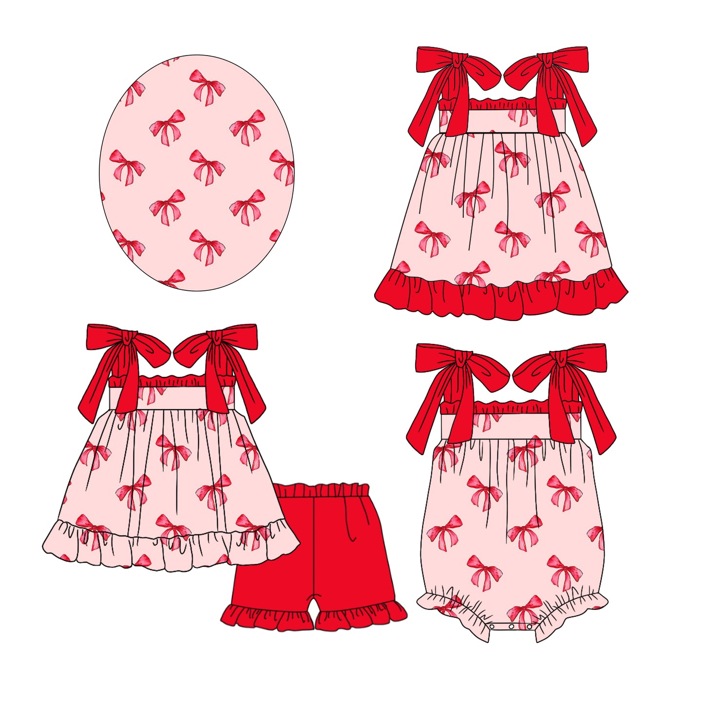 11.22 custom each style moq 5eta 4-6week Sibling Sister bow baby girl short sleeve shorts sets and dress and rompers match family design