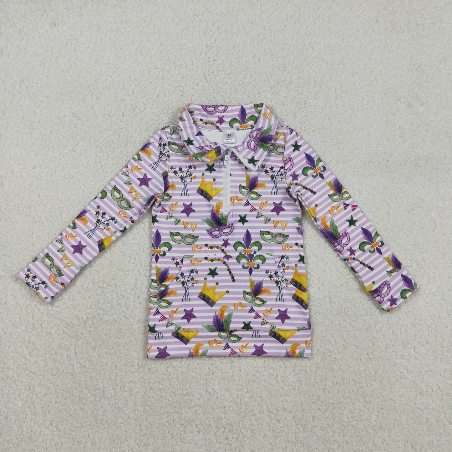 RTS NO MOQ(In Stock) GT1369 Carnival Mask Purple Striped Zipper Yoga Long-Sleeve Top