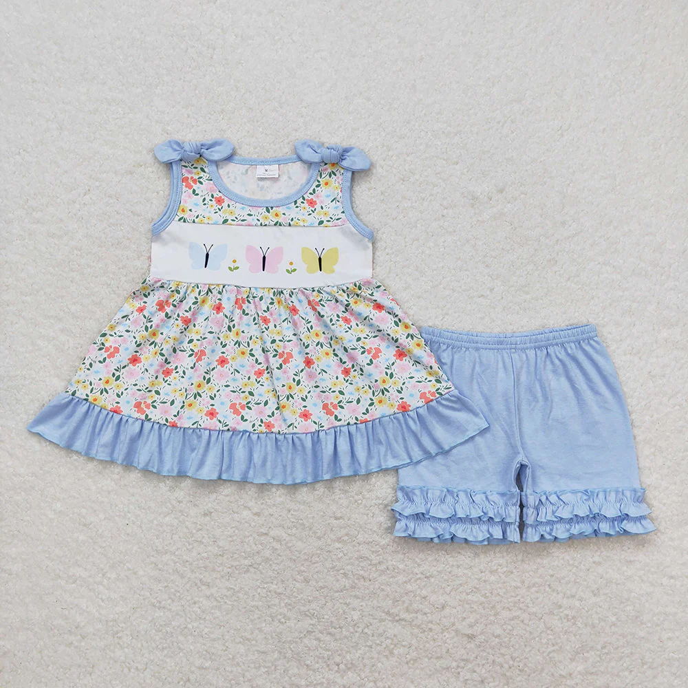 Baby Girls Floral Butterfly Sibling Sister Dress Romper Clothes Sets
