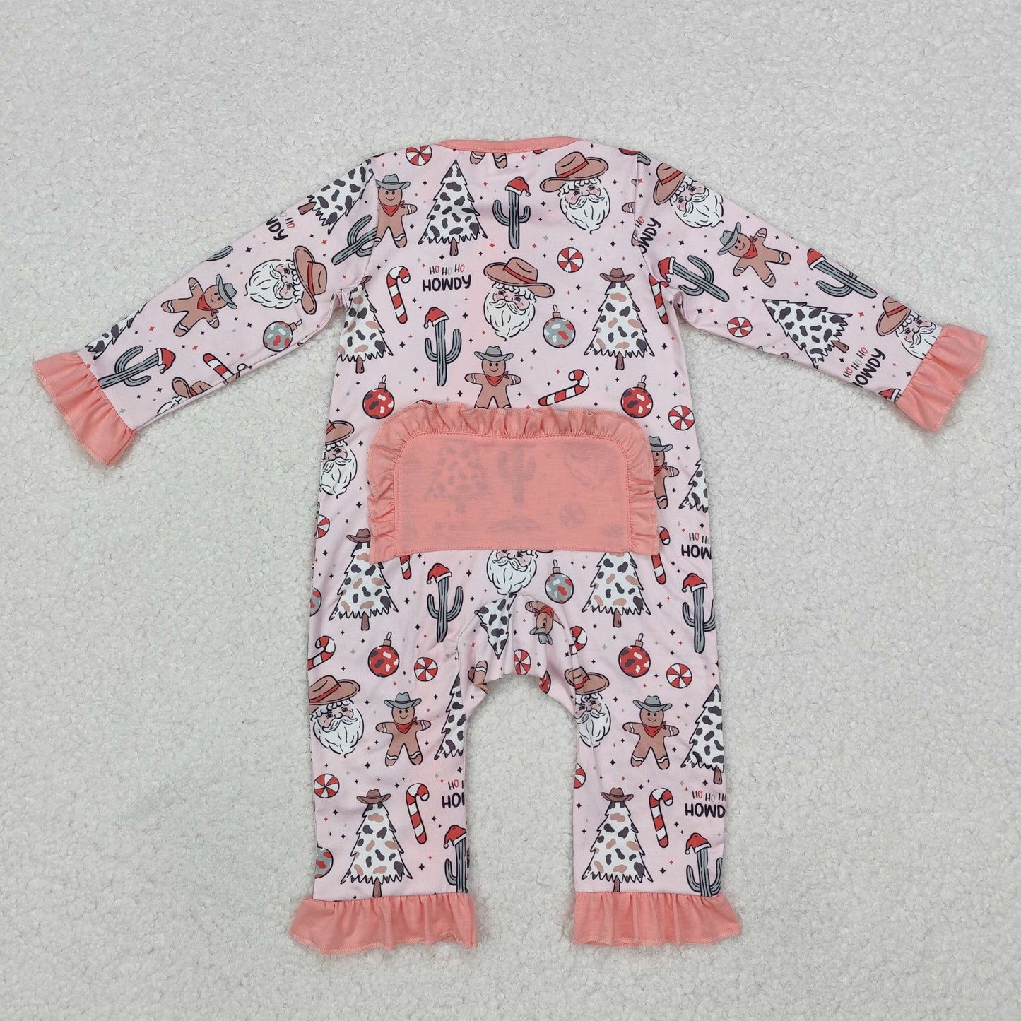 RTS NO MOQ(In Stock) LR1675 Cowboy hat Santa Claus cactus gingerbread man pink zipper long sleeve jumpsuit