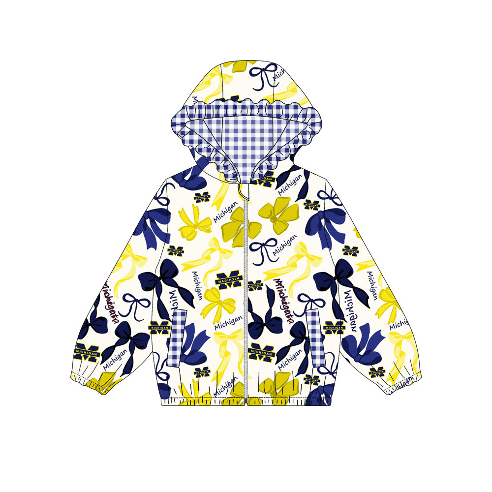 Custom moq 5 mix size milk silk summer teams baby girls clothes lace bow blue and yellow hooded long sleeve top-25.9.2