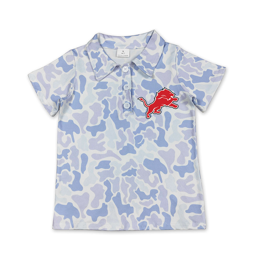 Custom moq 5 mix size milk silk summer teams Little Boys Light Blue Camo Short Sleeve Polo Shirts Top