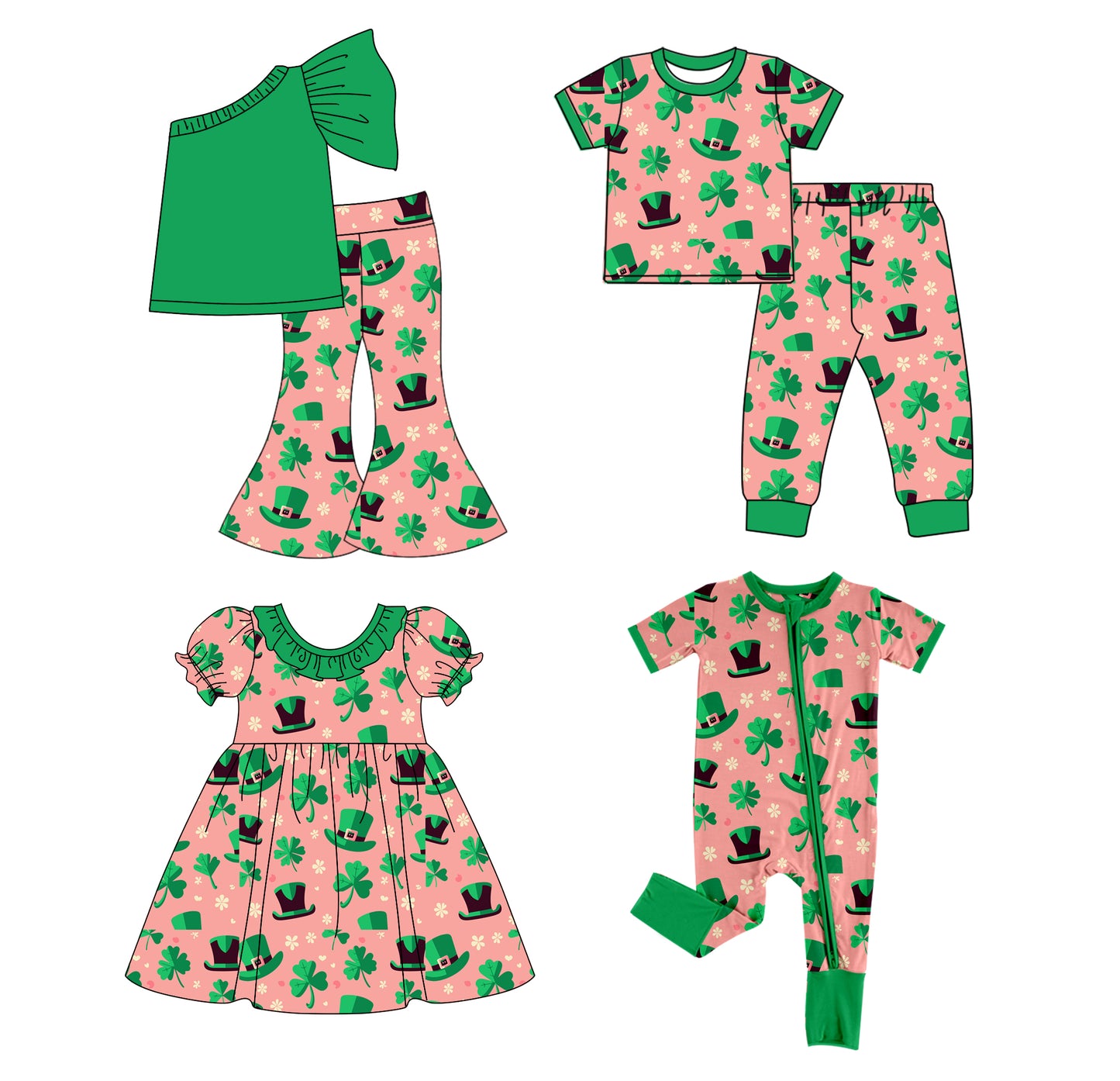 12.10 custom each style moq 5eta 4-6week Sibling Sister green baby girl sets 1 and sets 2 and dress and boy rompers match family design