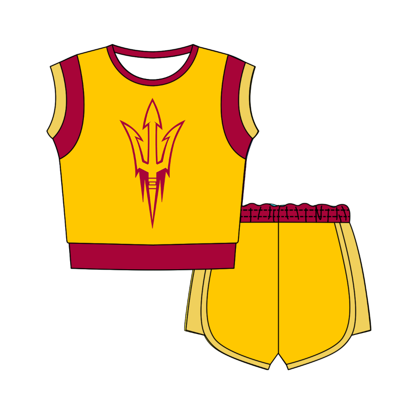 Custom moq 5 mix size milk silk summer teams Yellow Sleeveless O-Neck Top And Shorts Set Cute And Comfortable Kids' Outfit