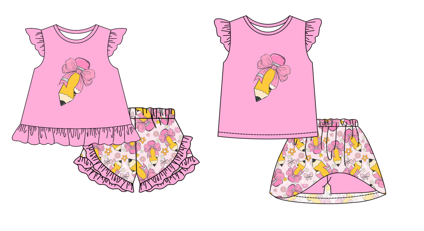 11.29 custom each style moq 5eta 4-6week Sibling Sister pencil floral pink baby girl short sleeve shorts sets and dresses match design
