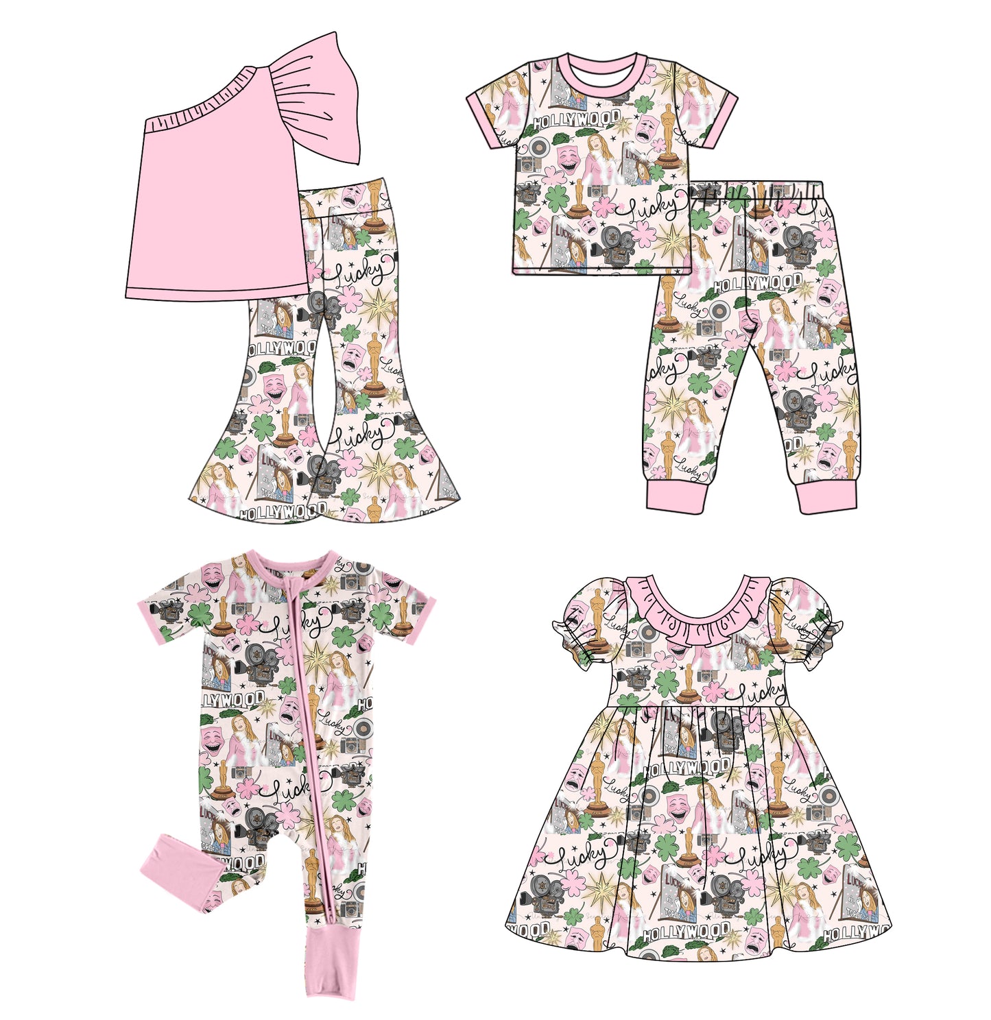 11.27 custom each style moq 5eta 4-6week Sibling Sister HOLLY WOOD baby girl sets and set 2 and dress and rompers match family design